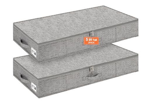 punemi 5 inch High Sturdy Low Profile Under Bed Storage, 2 Pack, Grey - color: Grey, size: 2 Pack-5 inch Tall-Structured