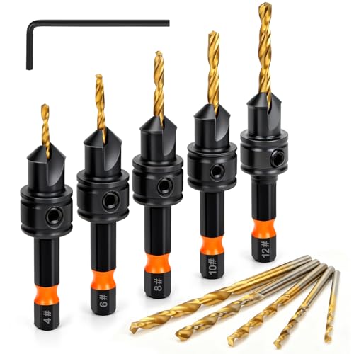 Countersink Drill Bit Set, 11pcs Titanium Coated Adjustable Depth