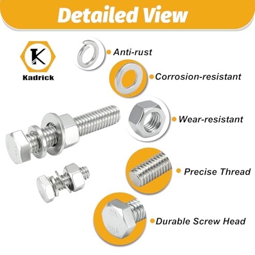 KADRICK 456PCS Stainless Steel Bolt and Nut Kit,SAE 1/4-20 5/16-18 3/8-16 - size: 456Pcs Stainless SAE Hex Bolts