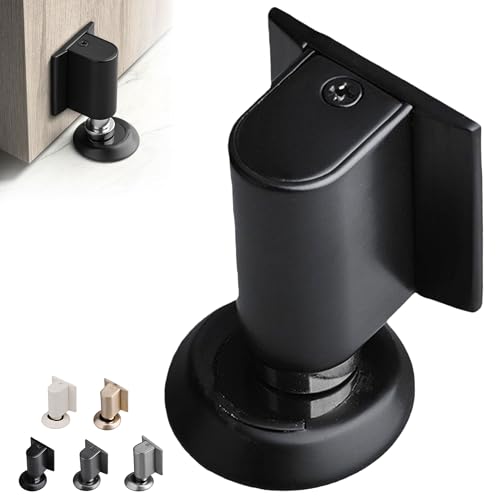 Magnetic Door Stopper No Drilling Height Adhesive Heavy Duty Magnet Doorstop Wedge Stop Catch Bottom Holder to Keep Doors Open (Black) - color: Black