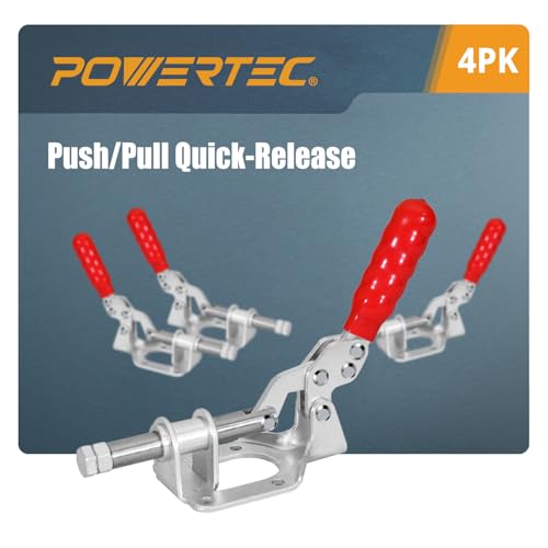 POWERTEC 4PK Toggle Clamp, 300lbs Holding Capacity, 302F Quick Release Push Pull Clamp for Woodworking Jigs and Fixtures, Pocket Hole Jigs, Welding, CNC (20304-P4) - style: 302F, 4PK