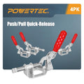 POWERTEC 4PK Toggle Clamp, 300lbs Holding Capacity, 302F Quick Release Push Pull Clamp for Woodworking Jigs and Fixtures, Pocket Hole Jigs, Welding, CNC (20304-P4) - style: 302F, 4PK