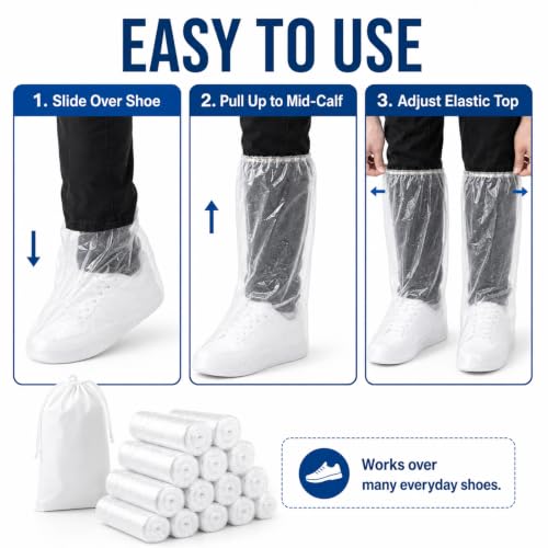 Waterproof Shoe Covers, 12 Pairs Clear PE Mid-Calf Boot Covers