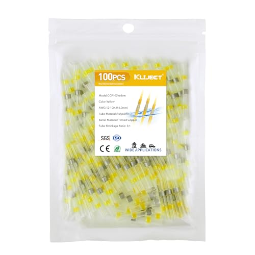 Kuject 100PCS Solder Seal Wire Connectors AWG 12-10, Yellow Solder Seal Heat Shrink Butt Connectors Terminals Solderstick Sleeve Waterproof Wire Splice Connector for Marine Boat Wire Joint - size: AWG 12-10 Yellow