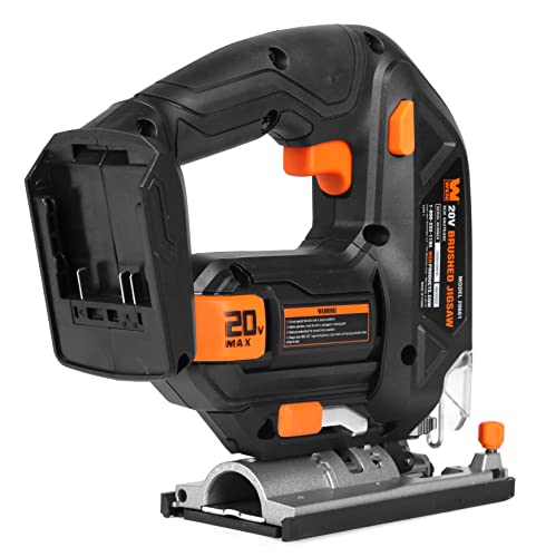 WEN Cordless Jigsaw, Variable Speed with 20V Max 2.0 Ah Lithium Ion Battery and Charger (20661) - size: Handheld, style: Brushed Variable Speed