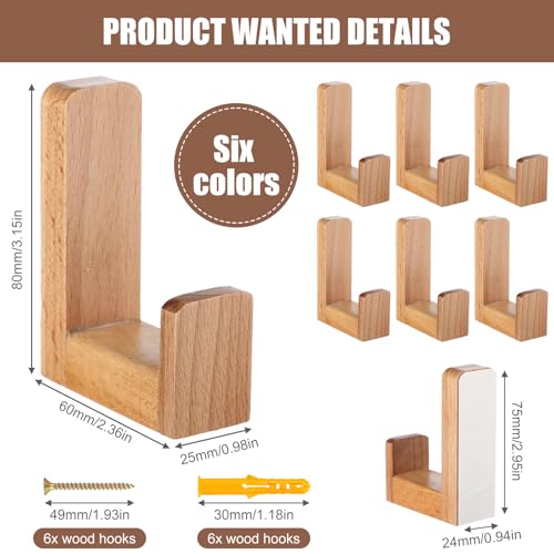 Teenyyou 6 Pcs Cute Kids Wall Hooks Adhesive for Backpack Wood Color - color: Wood Color