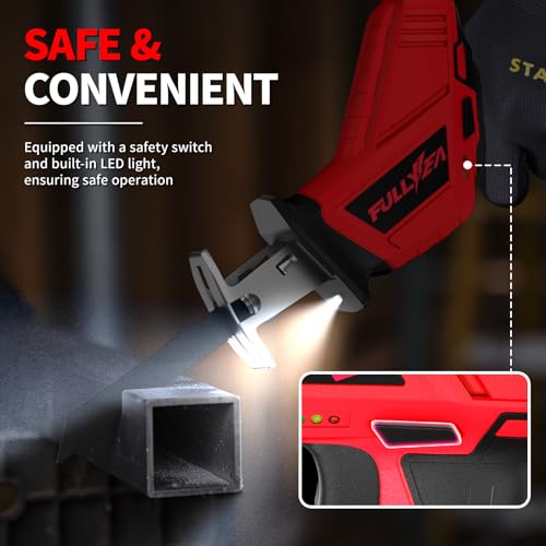 FULLYEA Reciprocating Saw Cordless, 3500SPM Variable Speed, 2x2.0Ah Battery