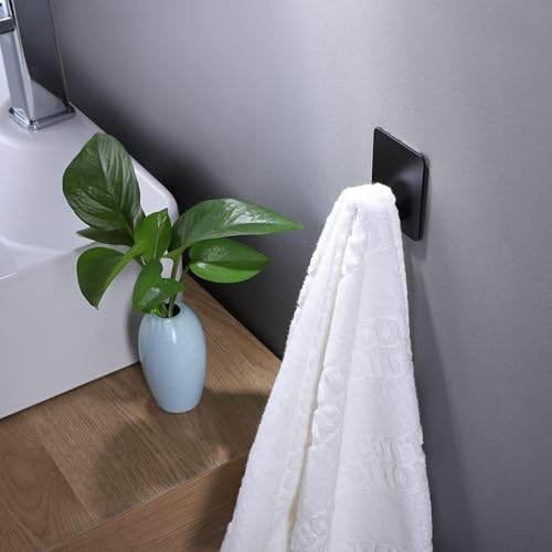 DELITON Black Towel Hooks 6 Pack, Stainless Steel Self Adhesive Wall Hooks - color: Black-A-6