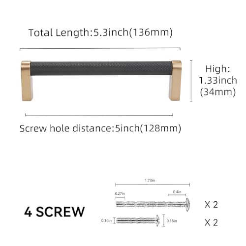10 Pack 5 inch(128mm) Black and Champagne Bronze Kitchen Cabinet Handles Knurled Cabinet Pulls Black Drawer Pulls Kitchen Cabinet Hardware Handles Dresser Handles - color: Black And Champagne Bronze, size: 5" Hole Center（128mm）