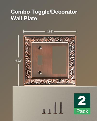 2-Pack Paisley Pattern Combo Toggle/Decorator Light Switch Cover Plate | Decorative Wall Outlet Cover Plate, Electrical Outlet Covers, Metal Wall Switch Plates and Outlet Covers, Antique Copper - color: Antique Copper, size: 1 Toggle/1 Decorator 2PK