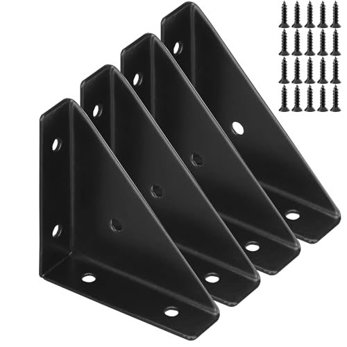 4 Pcs Trapeziform Angle Brackets, Shelf Brackets Heavy Duty Triangular Bracket Fastener, Cold Rolled Steel Braces Joining Support for Desk Bed Edge (Black), SJ2-WDQ-4P - color: 4Pcs M:5.5 x 4.2 x 1.6 Black