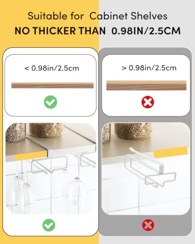 LINFIDITE 2 Pack Wine Glass Holder Stemware Rack Hanger Under Cabinet Wine Glass Rack Kitchen Hanging Storage Rack Organizer,White(For Partition Thickness under 0.98") - color: White, size: Shelf Thickness Under 0.98in
