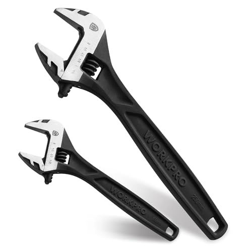 WORKPRO 2-Piece Adjustable Wrench Set, 6" & 10", Cr-V Steel, Black Oxide - color: Black, size: 6 & 10 inch