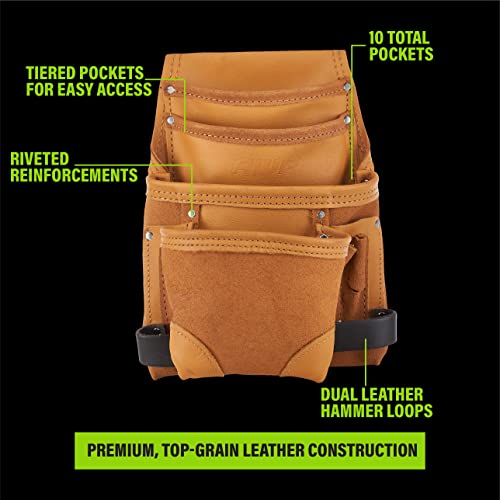 AWP Tool Pouch, Electrician Tool Pouch, Premium, Professional Multi-Pocket Organizer - size: 3 Pack, style: 10 Pocket Classic Leather Tool Pouch