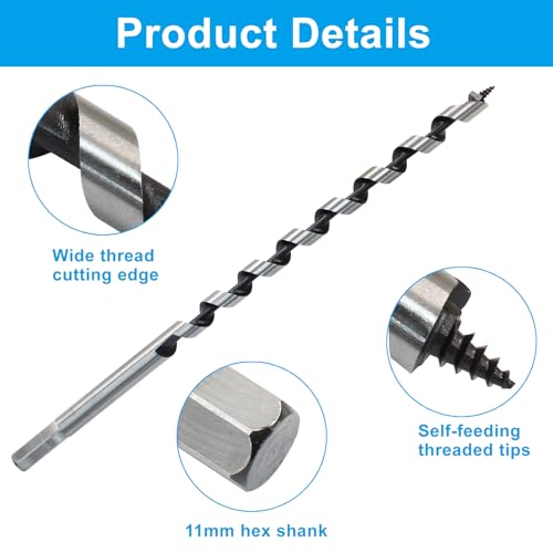 1/2 Inch Wood Auger Drill Bit 12 Inch Long Hex Shank for Hardwood - size: 1/2 x 12 Inch