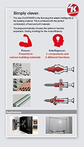 ffischer DuoPower Universal Wall Anchors for Fastenings in Concrete, Brick, Drywall and Wood, (100, Old, 3/16" x 1") - size: 3/16" x 1"