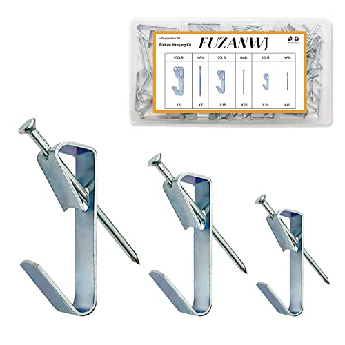 117Pcs Picture Hangers, 3 Size Picture Hooks Including 30/50/100lbs, Picture Hanging Kit, Professional Plaster Picture Hanging Kit for Wooden Wall or Drywall(50 Hangers+ 67 Nails) - size: Silver 30-100 lbs