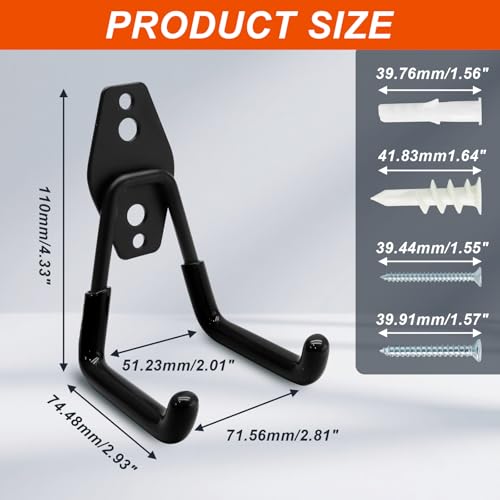 Uenhoy 2 Pack Heavy Duty Garage Storage Hooks, Wall-Mount, Small, Black