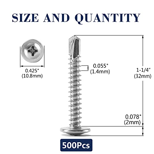 #8 x 1-1/4" Sheet Metal Screws 500PCS 410 Stainless Steel Truss Head Fast Self Tapping Screws by SG TZH - color: Silver, size: #8 x 1-1/4"