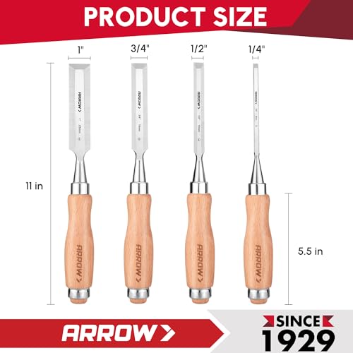 ARROW Wood Chisel Set, 4PCS CR-V Steel Chisel Tools