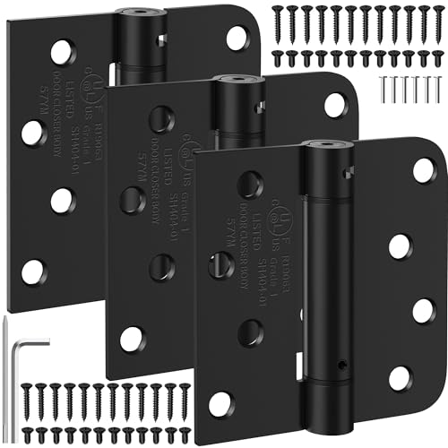 4 Inch Self Closing Door Hinges, Spring Hinges Self Closing Matte Black - color: Matte Black, Square & 5/8" Radius, size: 4" 3 Pack