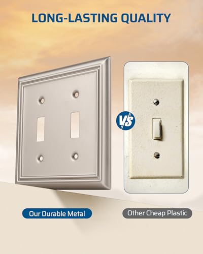 DEWENWILS Double Toggle Wallplates, Brushed Nickel Light Switch Covers - color: Brushed Nickel, size: 2 Toggle 2PK