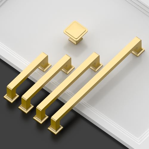 Amerdeco 10 Pack Brushed Gold Cabinet Pulls 3 Inch(76MM) Hole Centers Kitchen Cabinet Handles Cabinet Hardware Kitchen Handles for Cabinets Cupboard Handles Drawer Pulls ZH0019 - color: Brushed Gold, size: 3" Hole Center
