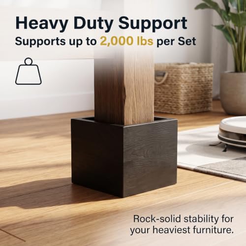 Lufia 3 Inch Solid Pine Wood Furniture Risers 4 Pack, 2000 LBS Non-Slip Lift Blocks for Bed Sofa Cabinet - color: Black - 4-pack, size: 3 Inch
