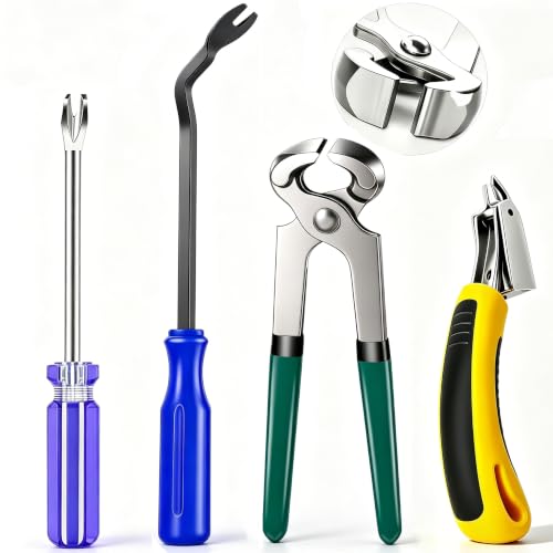 4Pcs Upholstery Staple Remover Tool Set Including 7inch End Cutting Plier,V Tip Tack Puller,U Tip Tack Puller,Staple Remover,Nail Puller Carpet Remover for Furniture Floor Photo Frame - style: 4 PCS