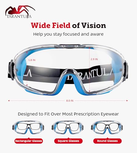 ANSI Z87.1+ Safety Goggles Over Glasses, Anti-Fog&Anti-Scratch UV380 Lenses - color: Clear & Blue