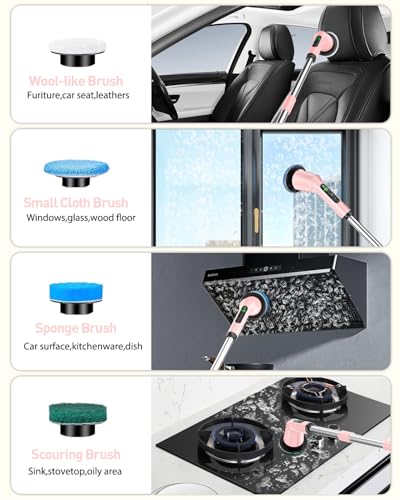 Electric Spin Scrubber for Bathroom, Shower Scrubber with Long Handle - color: Pink, size: 8 Brush Heads