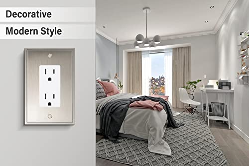 Henne Bery Soft Modern Decorative Wall Plate Switch Plate Outlet Cover (Single Decorator 2PK, Satin Nickel) - style: Single Decorator 2PK