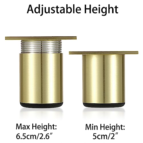 Sumnacon 4PCS Aluminium Alloy Furniture Legs, Round Adjustable Feet, 2 Inch - color: Gold, size: 2 Inch Height