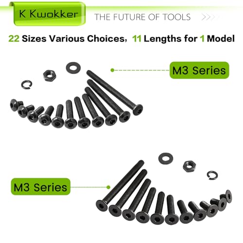 2540Pcs M3 Screw Kit 4MM to 35MM, M3 Button Head Screws & Flat Head Screws, Upgraded Zinc Plated Assorted Nuts and Bolts Assortment Kit Black M3 Screws with Nuts, Washer and Lock Washers - size: I. M3
