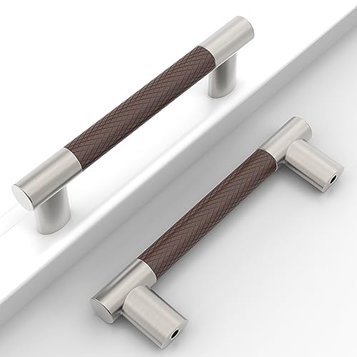 Brown & Nickel Knurled Cabinet Handles Kitchen Pulls 3.75 Inch 10 Pack - color: Brown and Nickel, size: 3.75" Hole Center
