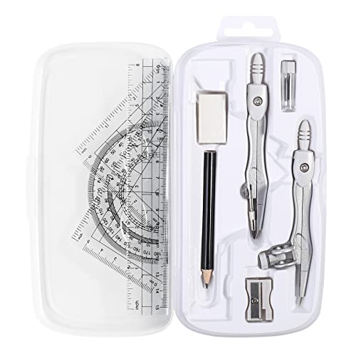 Unjoo Math Geometry Set 10 Pcs, Compass and Protractor for Students(Grey - color: Grey