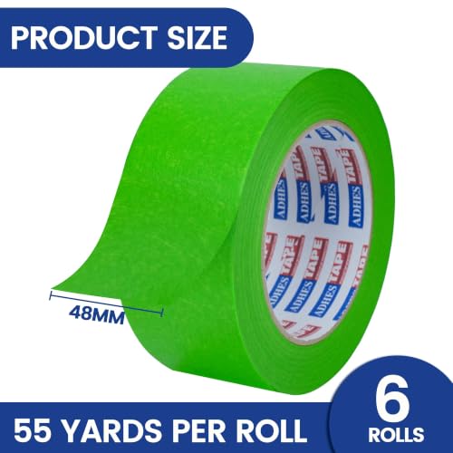ADHES Green Masking Tape Painter Tape 48mm x 50m | 6Rolls x 2Inch x 55Yard,Clean Removal, No Residue, Multi-Surface,Ideal for Painting DIY Arts Crafts Labeling - size: 48mm x 50m