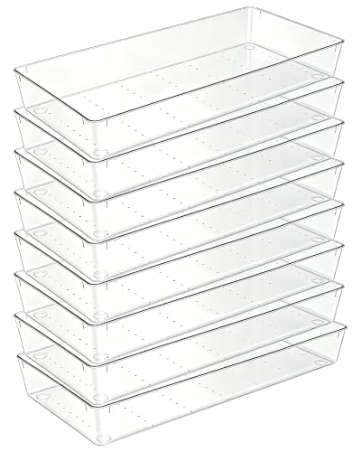 Manalete 8 Pcs Large Clear Plastic Drawer Organizer,12"x6" Vanity Organizer - size: 8 Pack 12"×6"