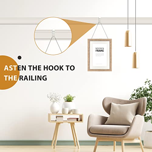 Dunzy 10 Pcs Picture Rail Hooks for Hanging, 71" Clear Nylon Cord, White - color: White, size: 71" Clear Nylon Cord