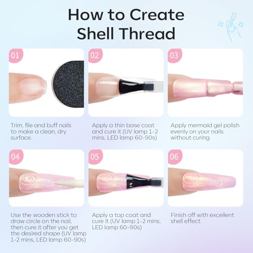 modelones Cat Eye Gel Nail Polish, 6 Colors Pearl Magnetic Swirl Shell Set - color: A-0 Mermaid Cat Eye