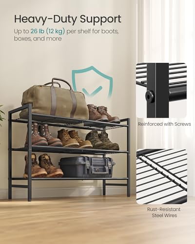 SONGMICS 3-Tier Metal Shoe Rack, Vertical Shelf, Holds up to 16 Pairs - color: Black, size: 3 Tiers (11"D x 26.8"W)