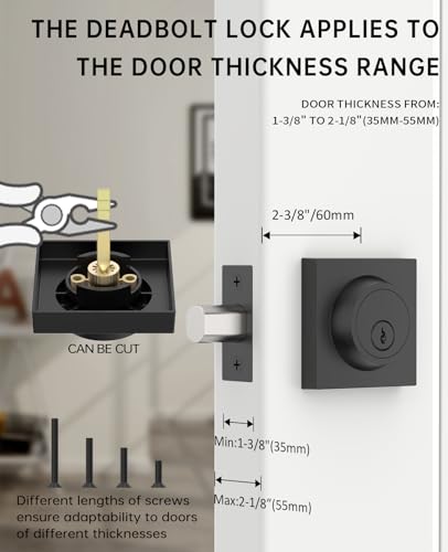 Asidrama 1 Pack Matte Black Heavy Duty Single Cylinder Deadbolts - color: Matte Black, size: 1 Pack, style: Deadbolt