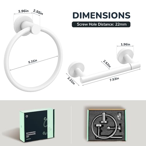 FORIOUS Toilet Paper Holder and Towel Ring Set, Bathroom Accessories Set - color: White