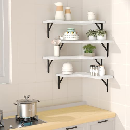 ROMGUAR CRAFT Corner Floating Shelves Wall Mounted Set of 4, White - color: White