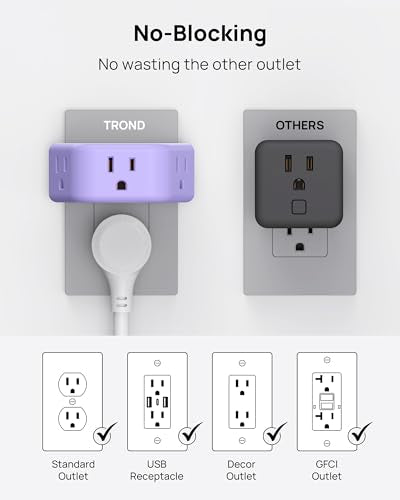 TROND Purple Outlet Extender with 3 Way Angled, for Tight Spaces - color: Purple, size: 3AC-3 Prong Plug, 1 Pack