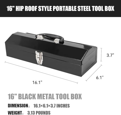 2Pack Portable Tool Box, Metal Tool Box, 4 Non-Slip Foot Pads, Ideal for Trailer, Mechanic, DIY-ers, Car Toolbox, Workshops, Garages, Repair Shops,Black - size: 2P-16.7in-Black