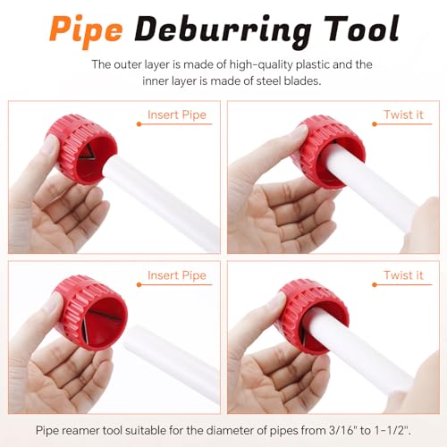 18 Pcs Plumbing Tool Kit, Pipe Depth Gauge, Reamer,Normal,Red