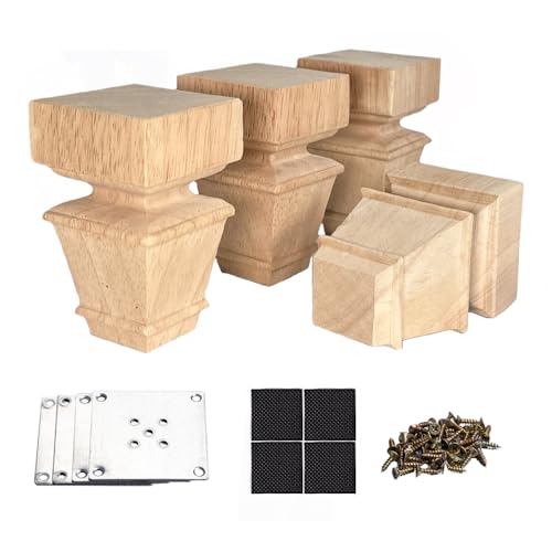 4 Inch Wooden Furniture Legs with Mounting Plates Screws Set of 4 Solid Wood Unfinished European Style Replacement Furniture Feet for Couch Cabinet Sofa Ottoman TV Stand Home DIY Projects (4 inch) - color: 4 Inch