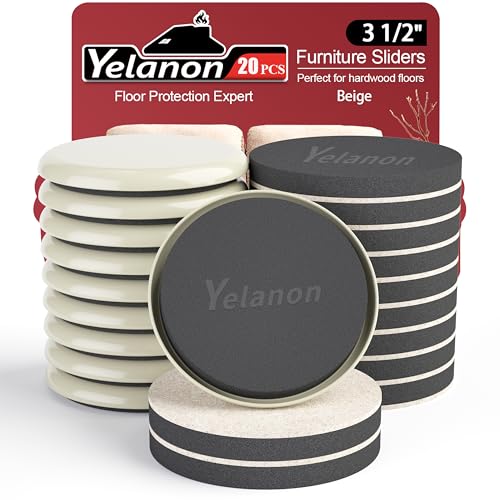Yelanon Furniture Sliders 20 Pcs Carpet & Felt Mix for Carpet & Hardwood - size: 10pcs 3.5'' sliders & 10pcs 3.5'' felt sliders