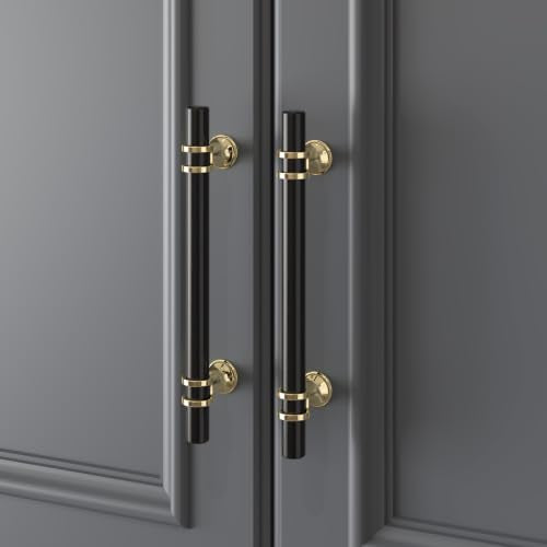 Haliwu 10 Pack 5 Inch Black and Gold Cabinet Handles | 128mm Hole Center, Solid Aluminum and Zinc Alloy, Kitchen Pulls Hardware for Bathroom Drawer Dresser - color: Black&Gold, size: 5-inch (128mm) hole spacing